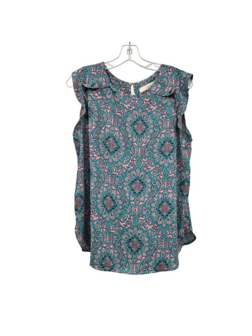 Ann Taylor Loft Womens Print Top Cap Sleeve Turquoise/Multi Size Medium